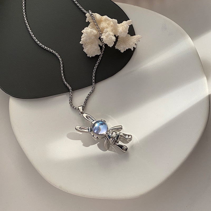 Vòng cổ Mặt Hình Thỏ Bằng Thép Không Gỉ Đính Đá Mặt Trăng Phong Cách Rock Cho Nam Và Nữ