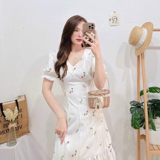 Váy thiết kế maxi hoa đuôi cá dáng dài