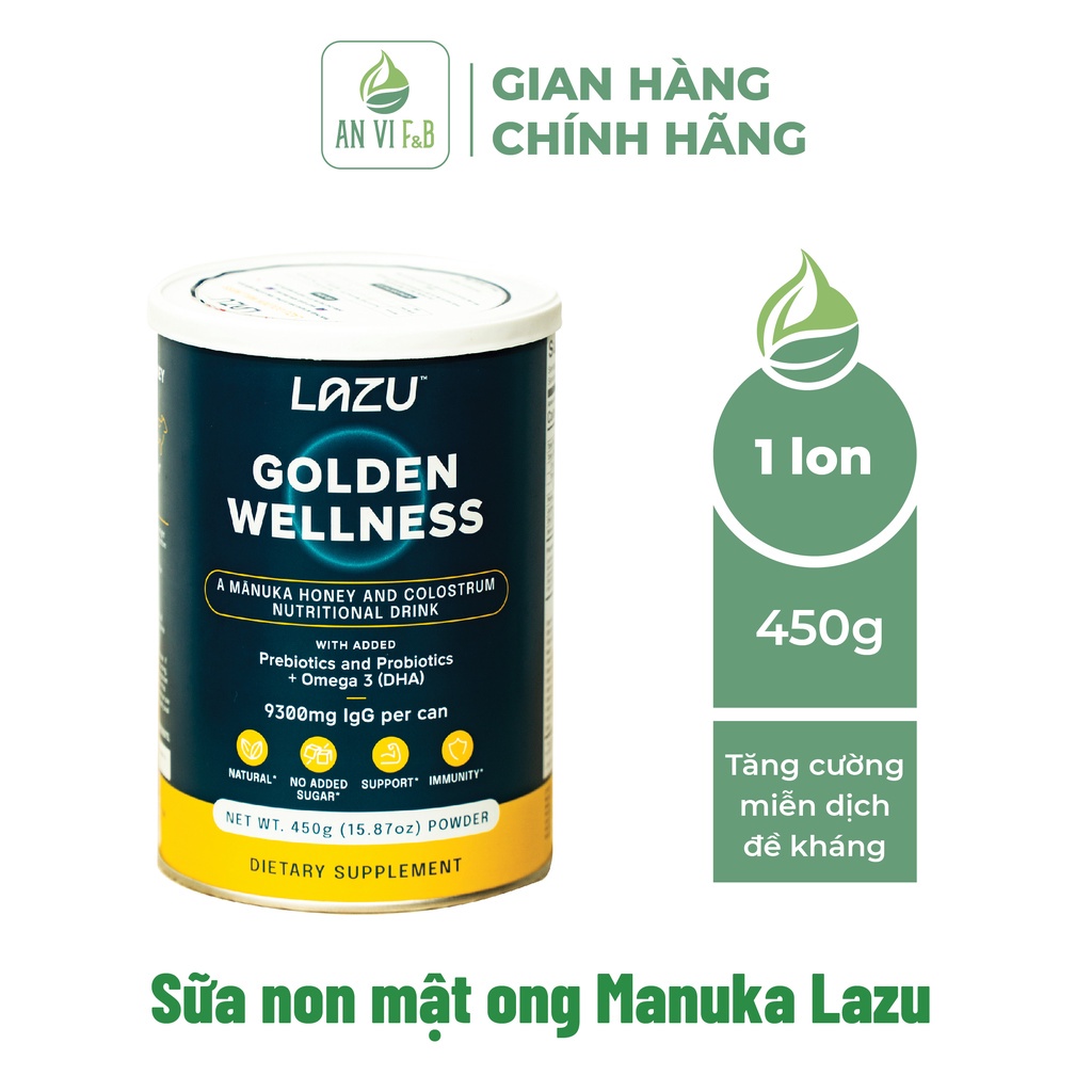 Sữa non kết hợp mật ong Manuka cao cấp LAZU GOLDEN WELLESS nhập khẩu New Zealand hộp 450g AN VI F&B