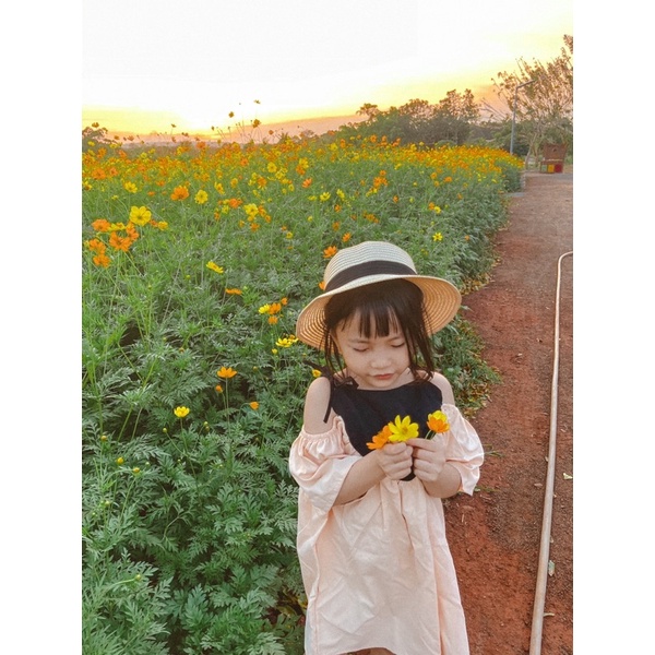 Pass đầm mẹ và bé vải cotton đũi màu be phối đen ❤️