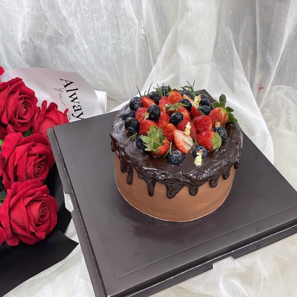 Set tự làm bánh sinh nhật: Bánh gato Ganache Chocolate trái cây 16cm