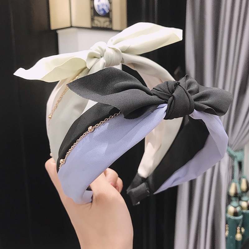 Băng Đô Thắt Nơ Vải Bản Rộng Hai Màu Tươi Tắn Cá Tính Thời Trang Đơn Giản Dành Cho Nữ