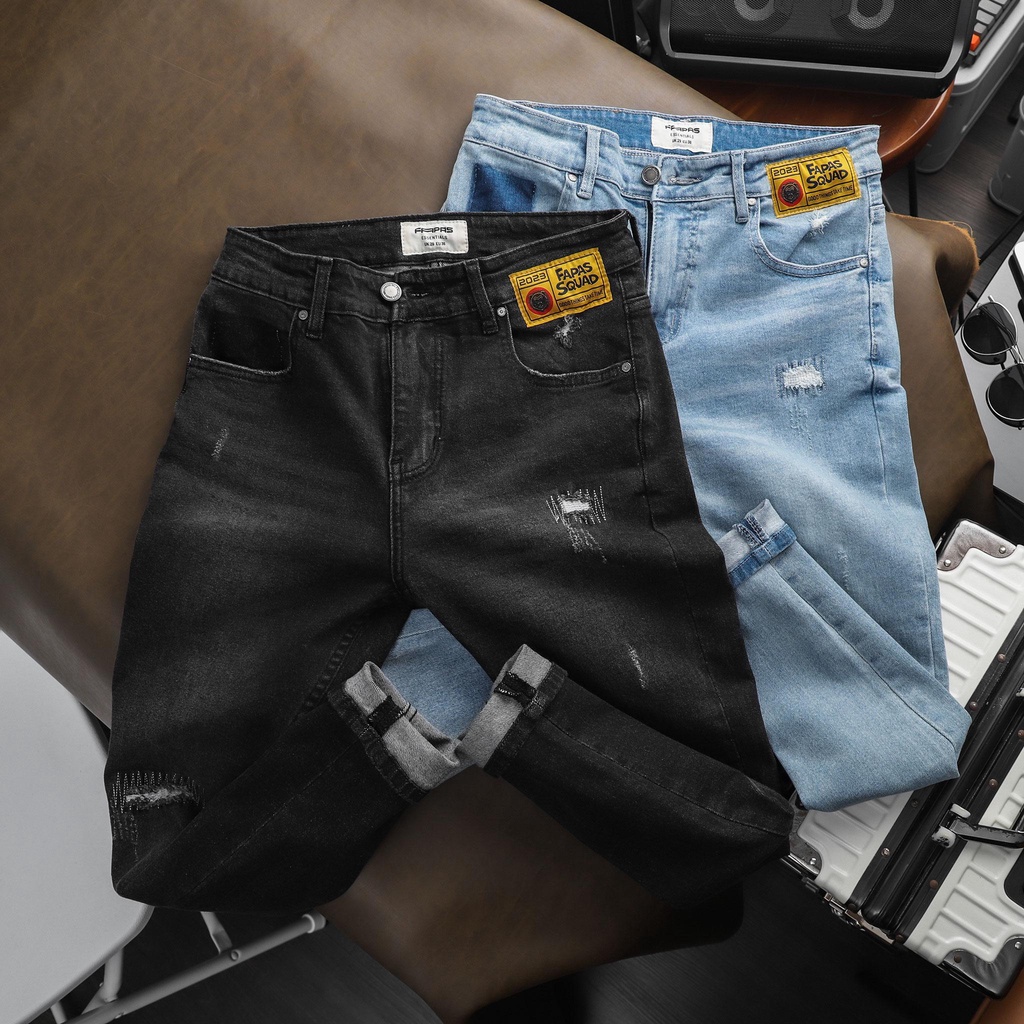 Quần Jean Nam Mallow Denim Dày Dặn Rách Nhẹ Trẻ Trung FAPAS