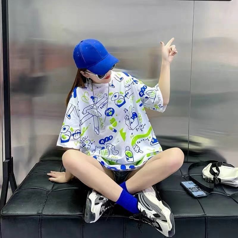 Áo Thun Tay Ngắn Dáng Rộng In Họa Tiết Sáng Tạo Thời Trang 2023 Cho Nữ