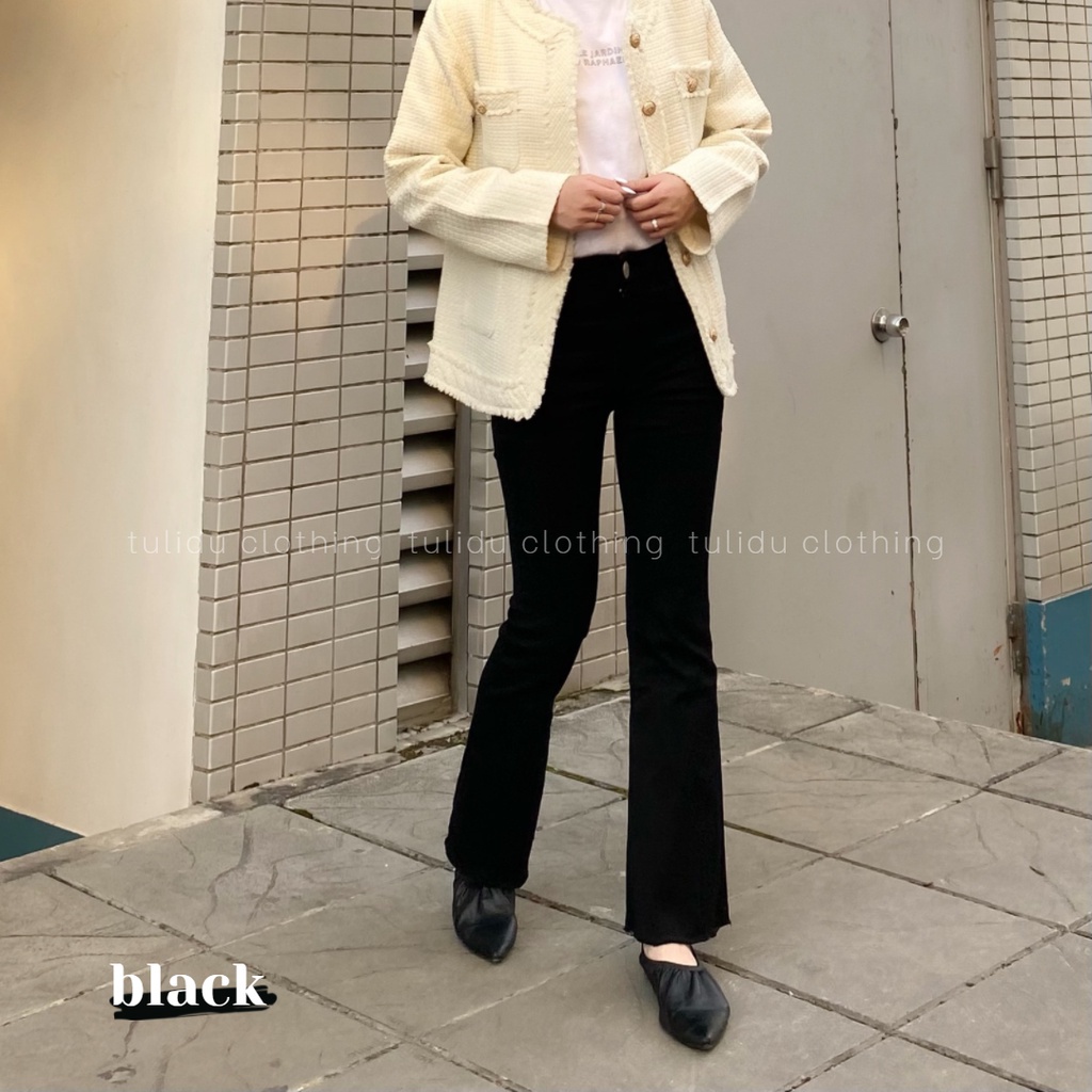 Quần Jean Ống Loe Lưng Cao Co Giãn Cắt Gấu Hàng Cao Cấp Quần Bò Ống Loe Rách Gấu Nữ