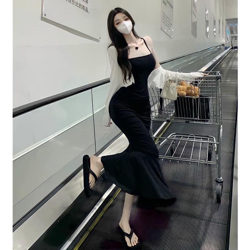 Set đầm 2 dây đuôi cá kèm khoác len tăm - Mỹ Yến Shop Hcm