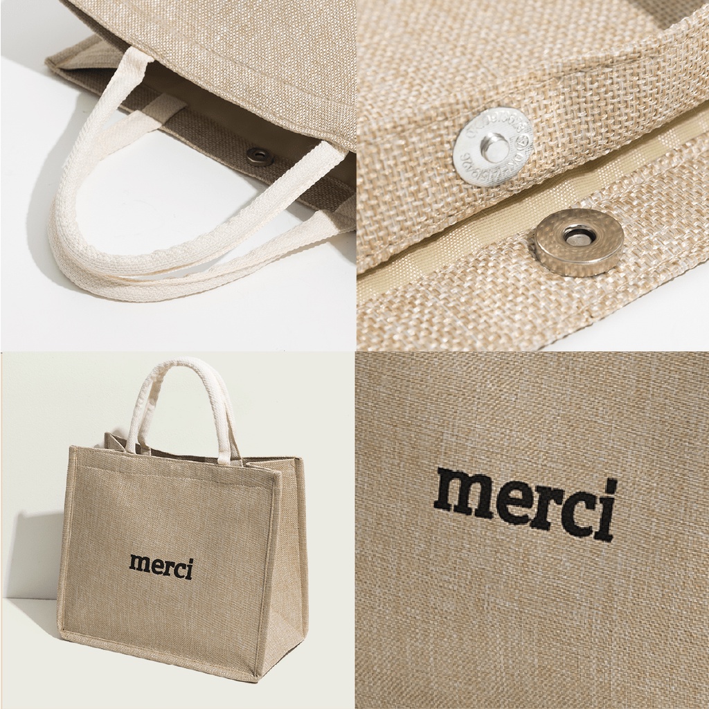 Túi Cói Đi Biển Merci Jussy Fashion Kiểu Túi Tote Vải Canvas Túi Vải Size To Đi Biển, Du Lịch Hot Trend