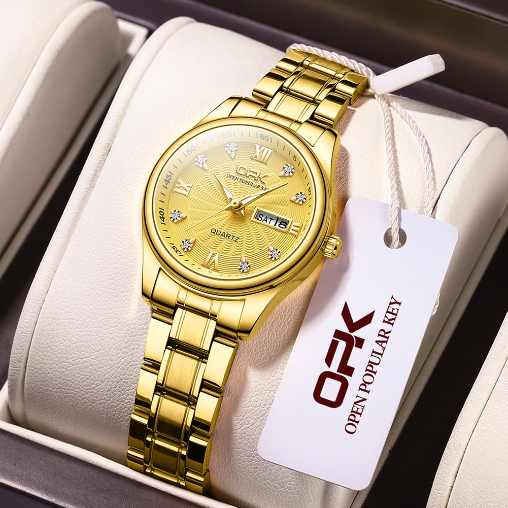 Đồng hồ nữ chính hãng OPK 8103 thiết kế đẹp dây kim loại chống nước sáng chói màu trắng đen vàng