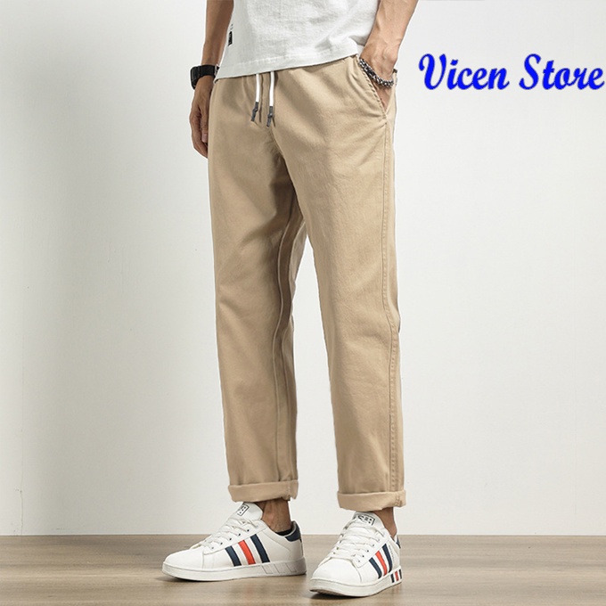 [MÃ VICEN30K250 GIẢM 15% TỐI ĐA 30K] Quần Baggy Kaki Cạp Chun Chất Kaki Cao Cấp VICENZO Ống Suông Thoải Mái. Quần Baggy | BigBuy360 - bigbuy360.vn