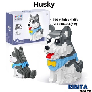 Mô hình láp ráp chó husky 796 chi tiết, đồ chơi lắp ráp thú cưng chính hãng moyu ribita 425