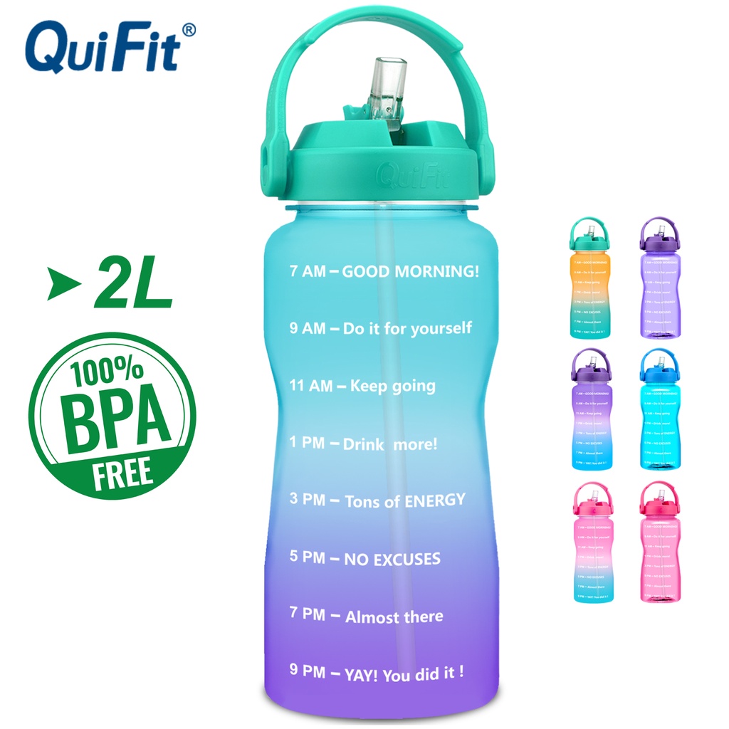 Bình nước thể thao QUIFIT miệng rộng bằng tritan cách nhiệt không chứa BPA có ống hút và vạch đánh dấu dung tích