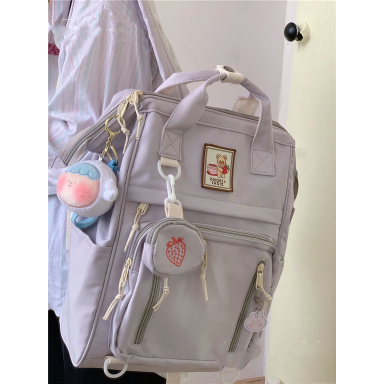 [Hàng Có Sẵn] Balo Đi Học Màu Vàng Kem Phong Cách Preppy Nhật Bản Đơn Giản Cho Nữ Sinh Trung Học @ -