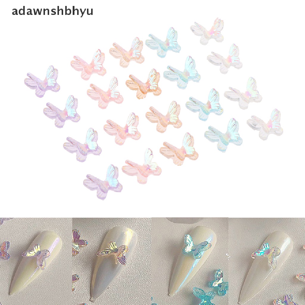 Set 20 Miếng Dán Móng Tay Hình Bướm Bằng Nhựa Resin DIY