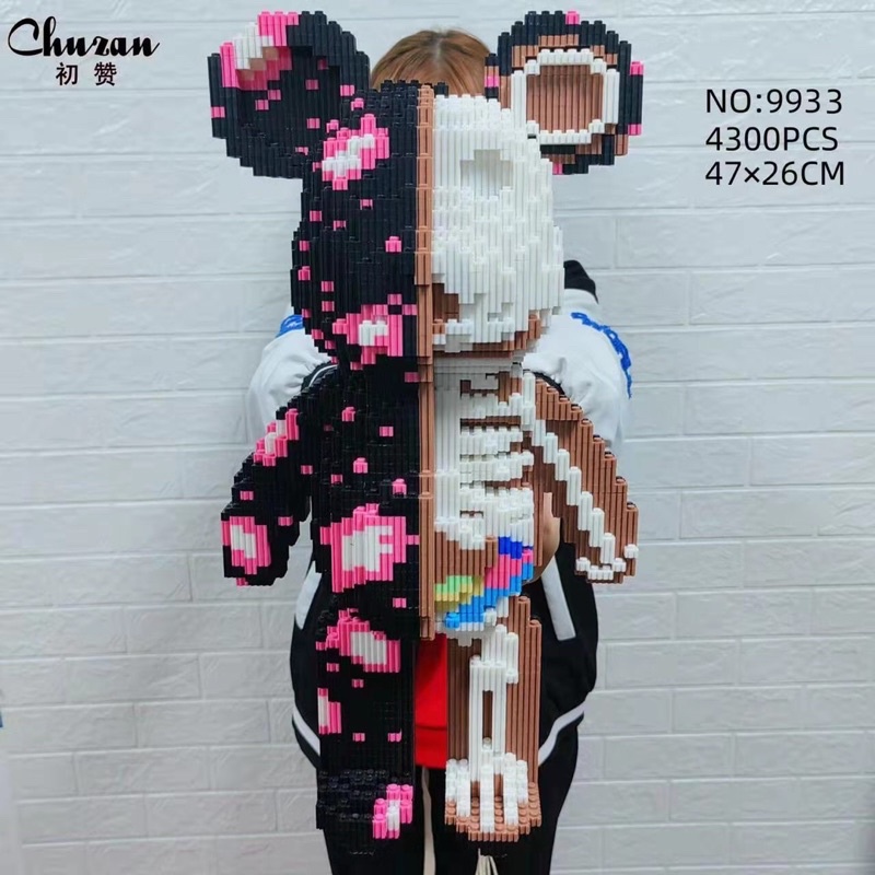 Le.go Gấu Bearbrick 45cm - 47cm đeo tai nghe dj ô chữ jinx ironman Xếp hình lắp ráp mô hình cỡ lớn bear brick