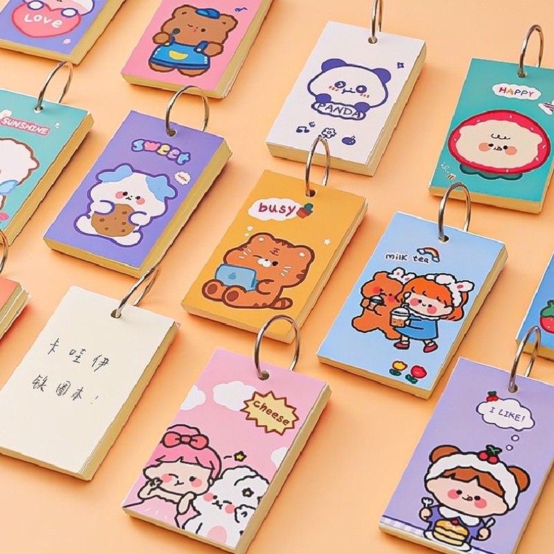 Flashcard trắng hoạt hình 80 trang, thẻ học từ vựng flashcard tiếng anh nhật trung đồ dùng học tập văn phòng phẩm cho bé