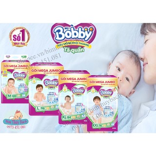 Tã quần bobby mới mega jumbo m120,l96,xl84,xxl76-lõi nén thần kì 3mm- siêu mỏng, khô thoáng