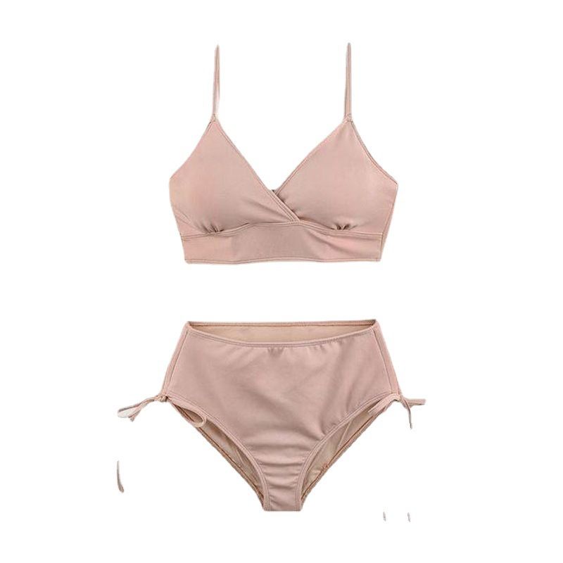Bộ Đồ Bơi Bikini Màu Trơn Mỏng Nâng Ngực Chéo Dây Eo Cao Gợi Cảm Hàng Mới Hàn Quốc Dành Cho Bạn Nữ