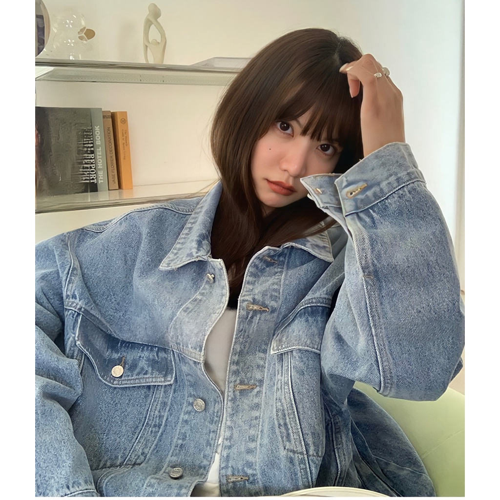 Áo Khoác Jeans Nữ Dài Tay 2 Túi Trước Dáng Rộng Ulzzang QM|SU