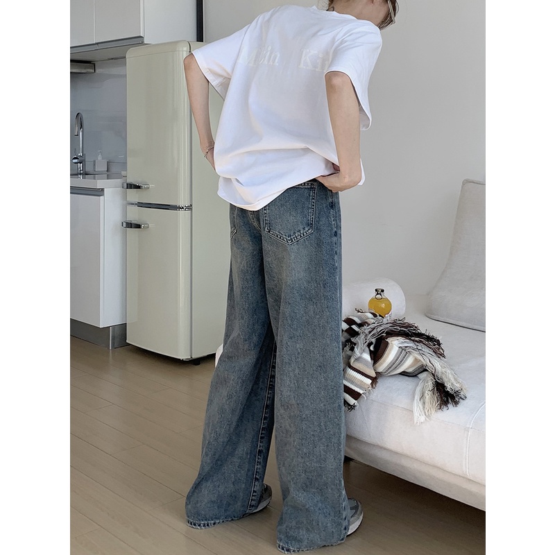 Quần Jean Ống Rộng Lưng Cao Hợp Thời Trang Cho Nữ