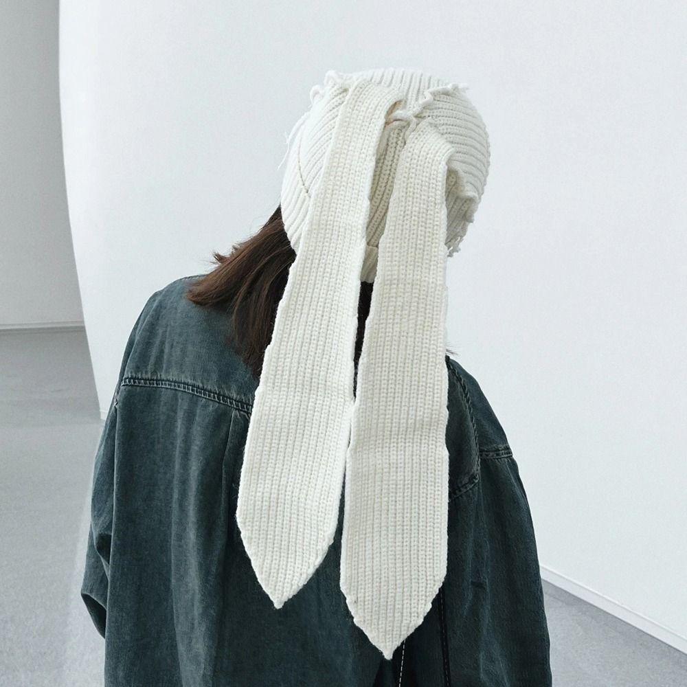 MXGOODS Mũ Dệt Kim Dày Co Giãn Tai Thỏ Dài Phong Cách Đường Phố Cho Nam Y2K