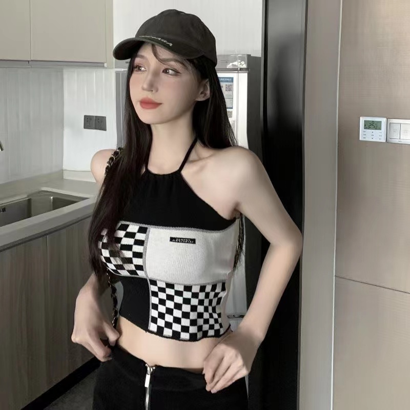 ZHELIHANGFEI Áo Croptop Dệt Kim Không Tay Lưng Cao Gợi Cảm Cho Nữ