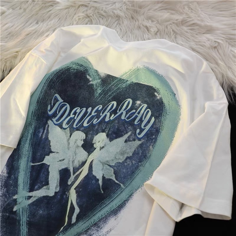 IELGY  Áo Thun Dáng Rộng Họa Tiết Trái Tim Dễ Phối Đồ Cho Nữ