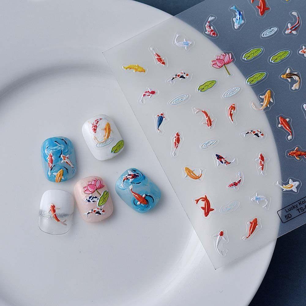 LOMBARD Miếng Dán Trang Trí Móng Tay Tự Dính Họa Tiết Đám Mây Hoa Hồng Phong Cách Trung Hoa