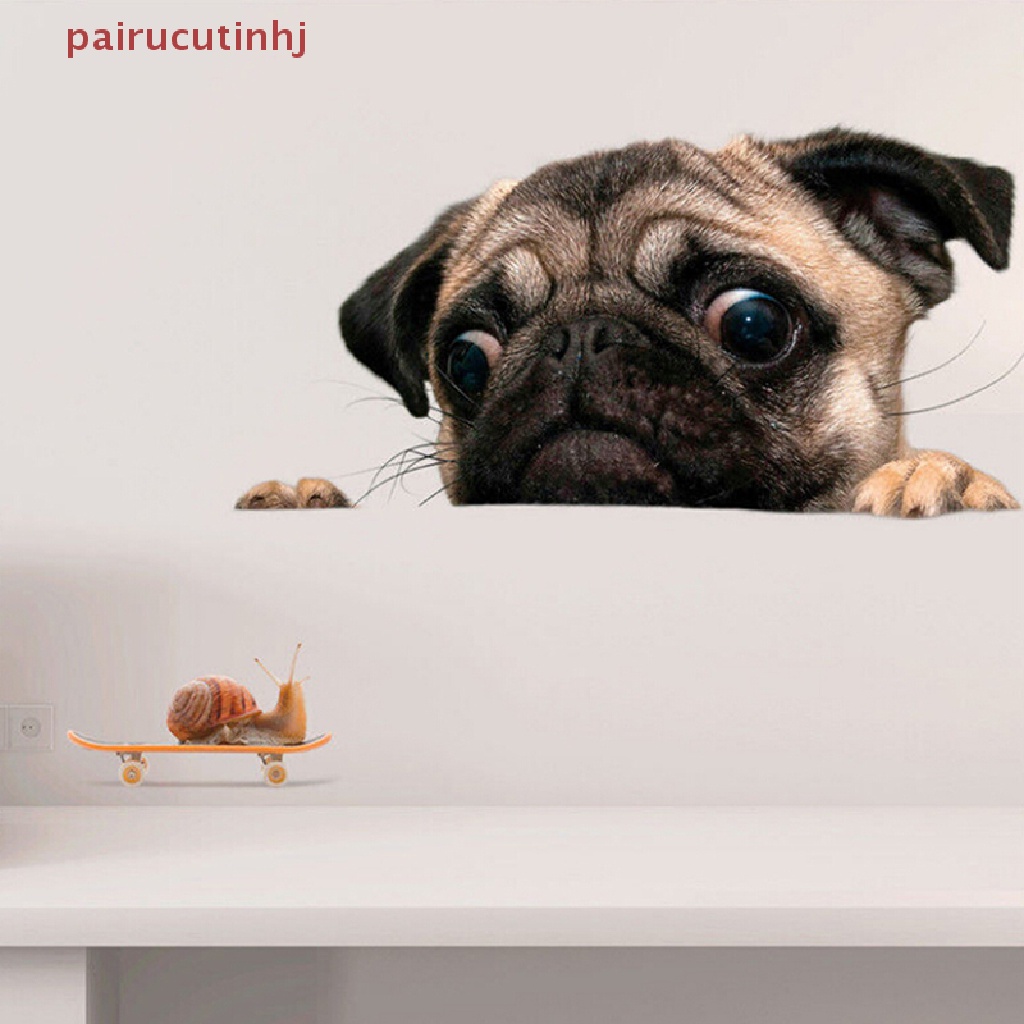 Miếng Dán Hình Chú Chó Pug Và Ốc Sên 3D Ngộ Nghĩnh Trang Trí Xe Hơi Laptop