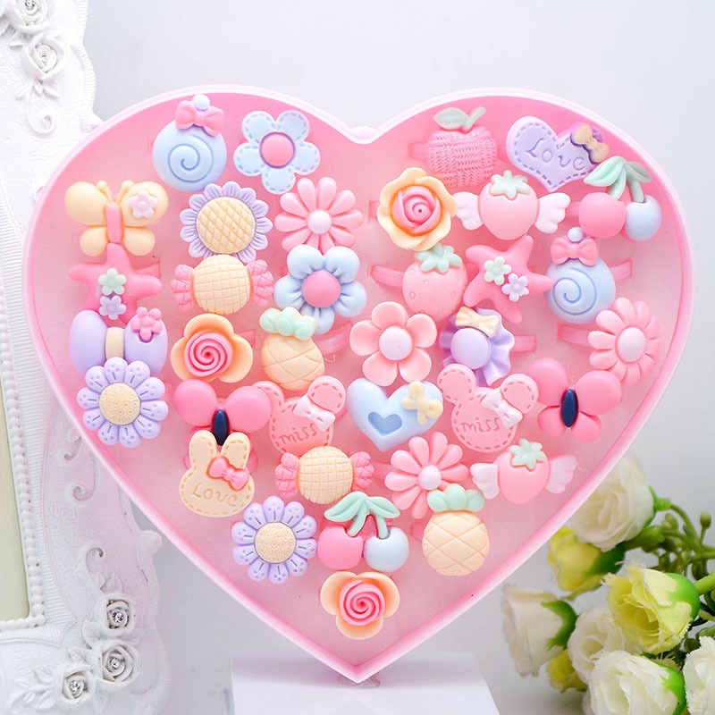Bộ 36 Nhẫn Đồ Chơi Bằng Resin Màu Sắc Ngọt Ngào Tùy Chỉnh Kích Thước Cho Bé Gái