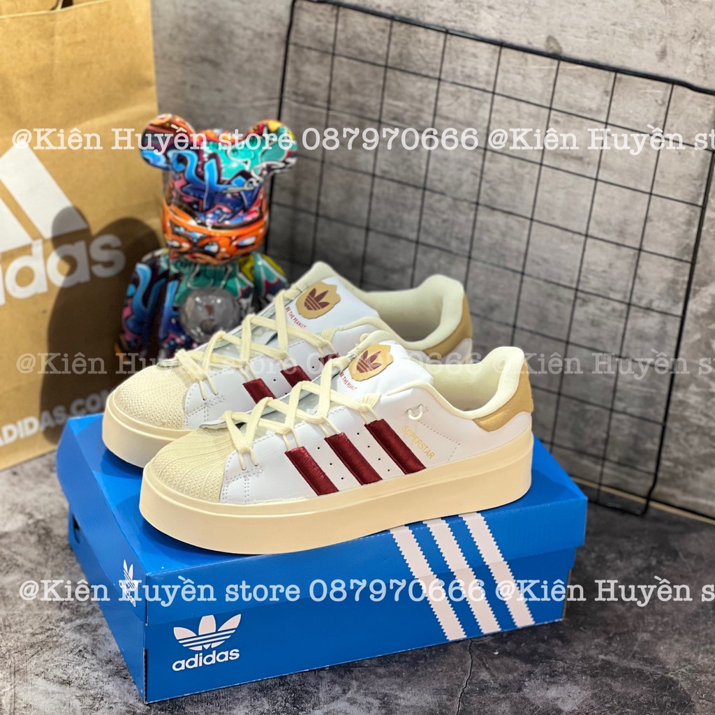 Giày thể thao Adidas Superstar Bonega 'Red' GY6793, Giày sò vạch đỏ gót vàng phong cách 2023