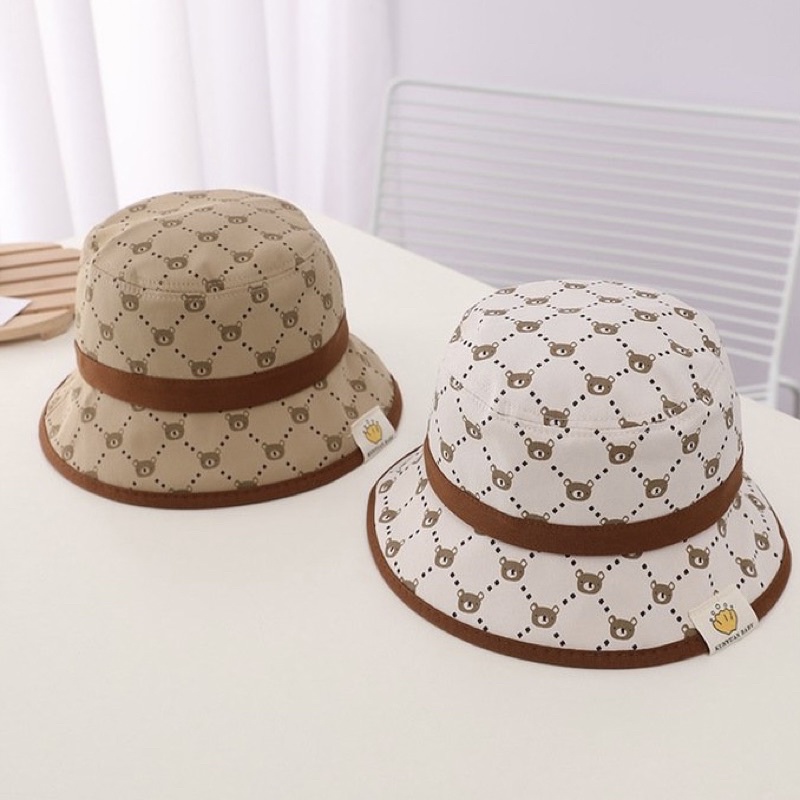 Mũ bucket rộng vành hình gấu nhỏ có dây cho bé 2 - 5 tuổi