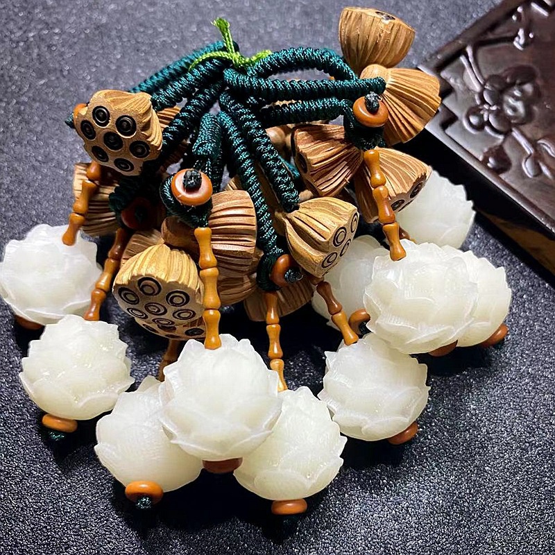 Móc Khóa Xe Hơi Mặt Gỗ Hoa Sen Sáng Tạo Phong Cách Bồ Đề Mới