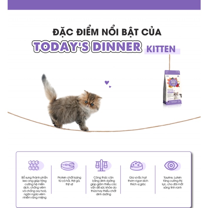 Thức ăn hạt TODAY'S DINNER KITTEN dành cho mèo nhỏ túi 1kg