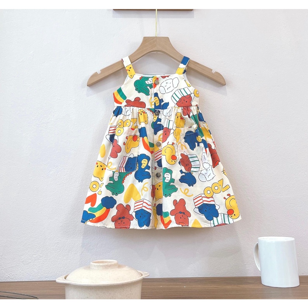 Váy 2 dây họa tiết gấu nhiều màu