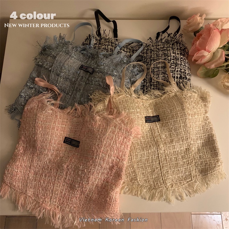 Áo hai dây phối tua rua phong cách Hàn Quốc với 4 màu tùy chọn