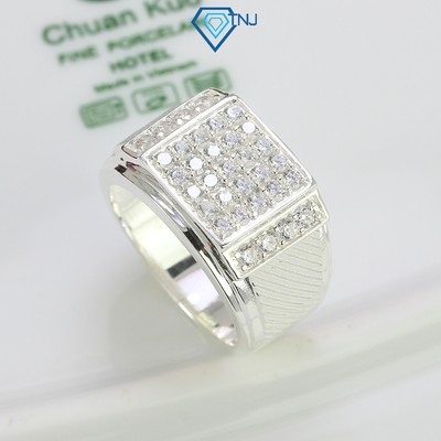 Nhẫn nam bạc bản vuông đính đá NNA0362 - Trang Sức TNJ