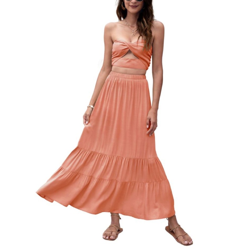 Set Đầm Maxi 2 Món Phối Bèo Nhún Thời Trang Mùa Hè Xinh Xắn Cho Nữ