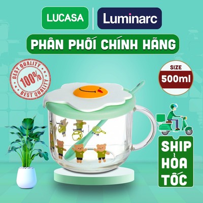 Ly Thủy Tinh Luminarc Boy Bear 500ml - Chén Ăn Dặm Có Nắp L3481 | Phân Phối Chính Hãng
