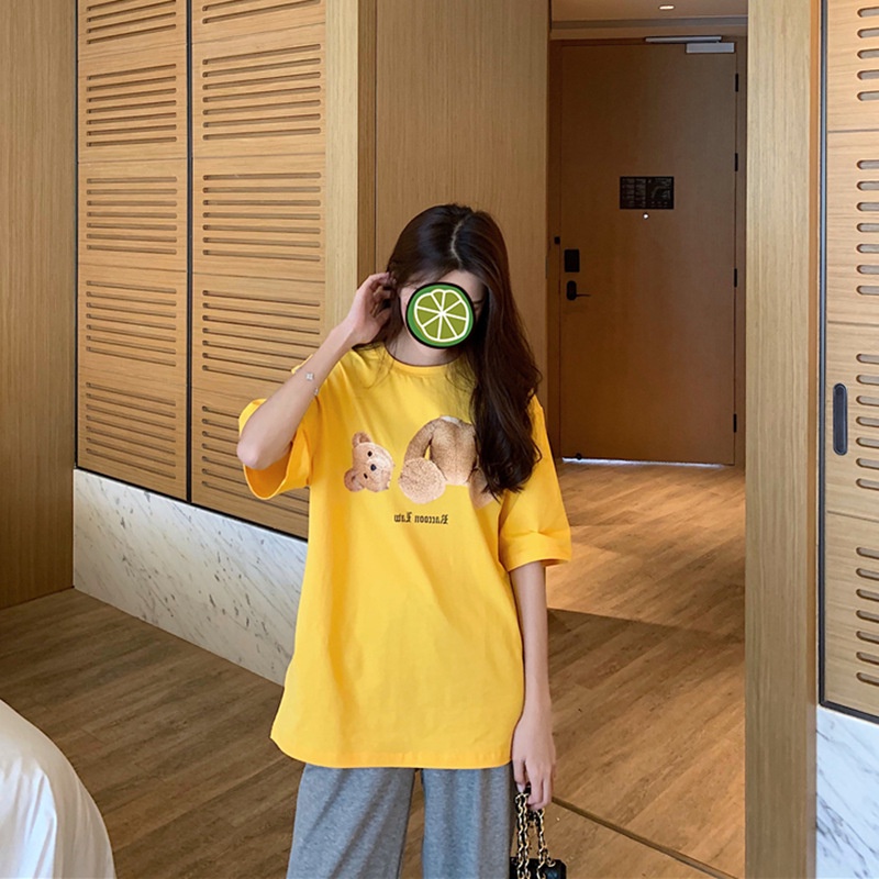 Áo thun nam nữ dáng rộng in hình gấu nhiều màu sắc