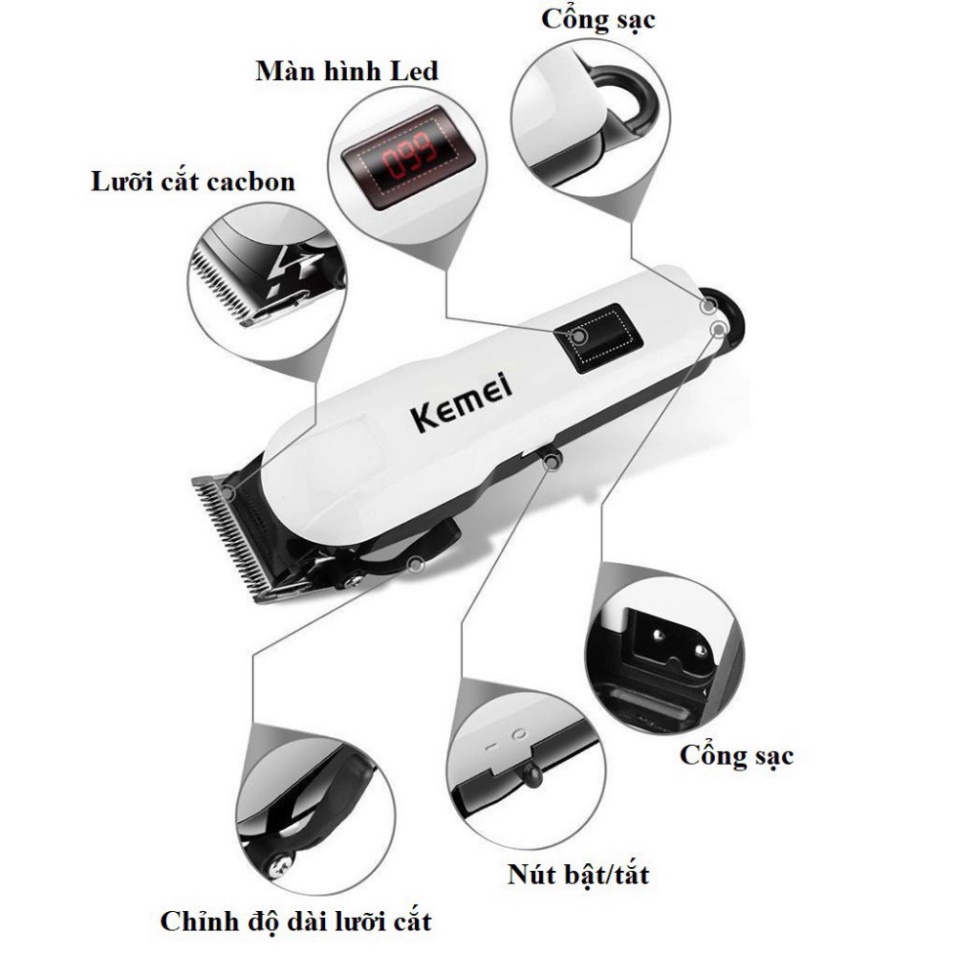 Tông Đơ Cắt Tóc Chuyên Nghiệp Kemei - Máy Hớt Tóc Không Dây Cho Nam Giới