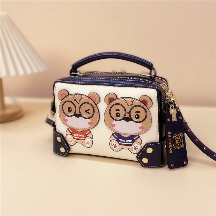 "BillBear" Túi Xách Đeo Vai Boston Hình Vuông Nhỏ Nhắn Tương Phản Hình Gấu Mới