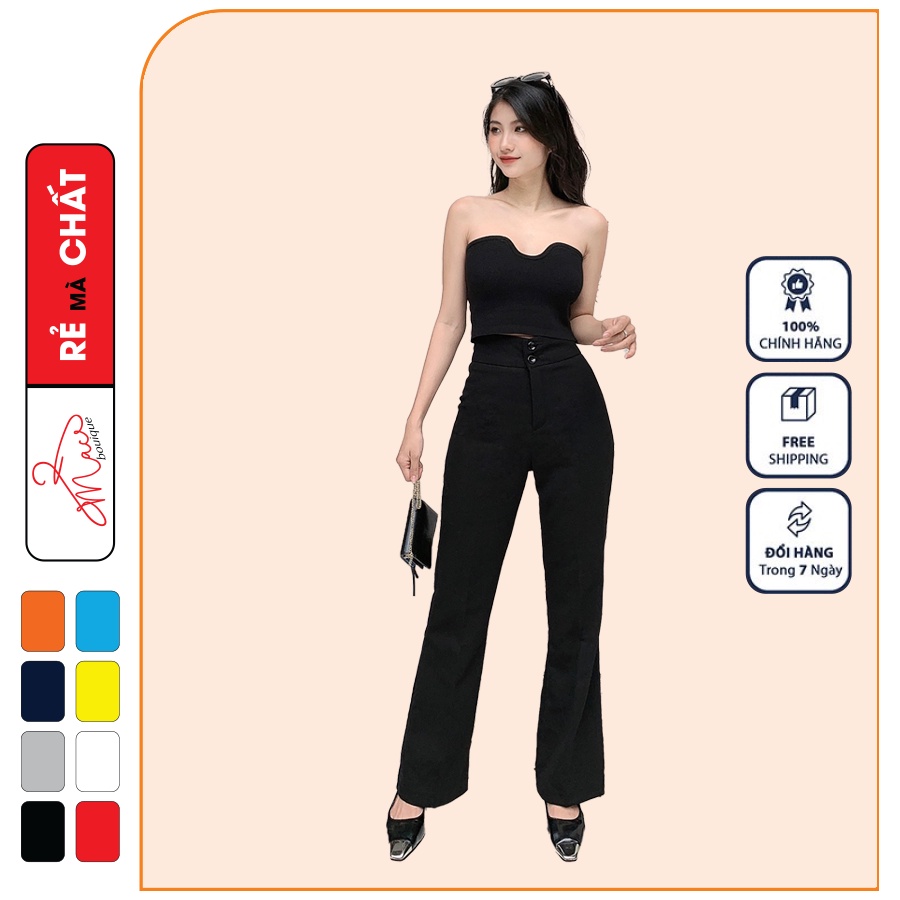 Quần ống loe nữ cạp cao vải cotton umi Hàn Lạnh, dáng xuông thời trang - MAC boutique