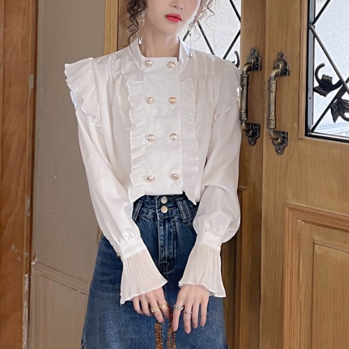 Áo sơ mi nữ Goness dài tay dáng bèo bồng suông bo ống tay thiết kế hàng cúc dọc thời trang Jumbo