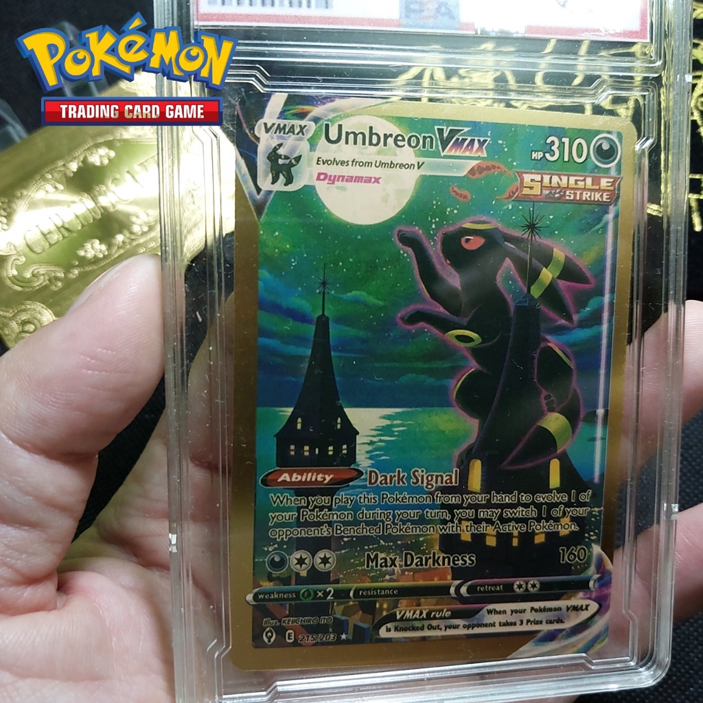 Umbreon 215 203 VMax Game thẻ bài pokemon nhôm mạ vàng tiểu linh bóng đêm Tặng kèm bảo vệ thẻ 1459 d24 68