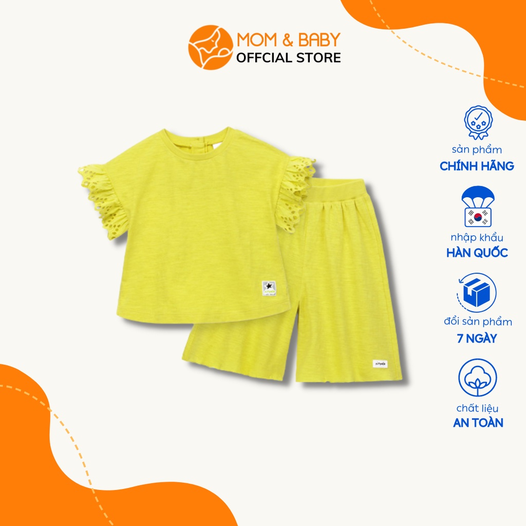 Set bộ short thun bé gái Pimpollo tay phối ren quần lửng ống rộng thoải mái màu vàng Jlebe13 MOM & BABY