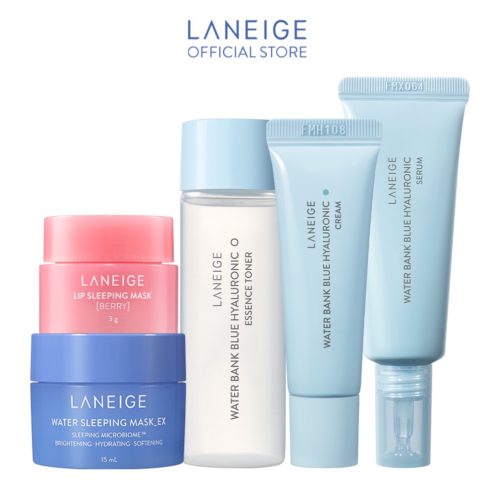 [HB gift] Bộ sản phẩm Laneige: Nước cân bằng 25ml,Tinh chất Water Bank 25ml,Kem Dưỡng 10ml,Nạ Môi 3g,Nạ Ngủ 15ml