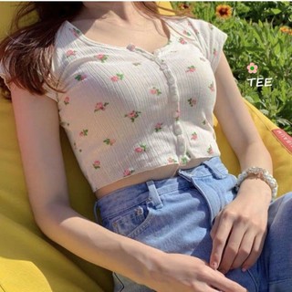 Áo croptop hoa nhí ôm body xinh xắn quyến rũ Hàn quốc - Có ảnh thật