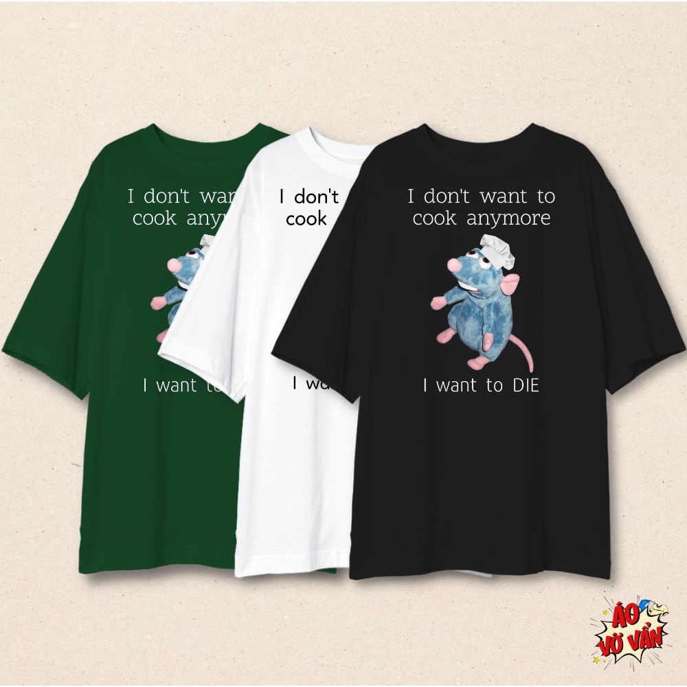 Áo phông Unisex Oversize cotton 100% Chú chuột đầu bếp buồn bã | Áo Vớ Vẩn
