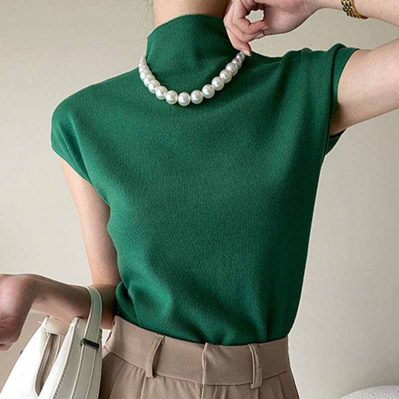 Áo Dệt Kim Tay Ngắn Cổ Cao Thời Trang Cá Tính