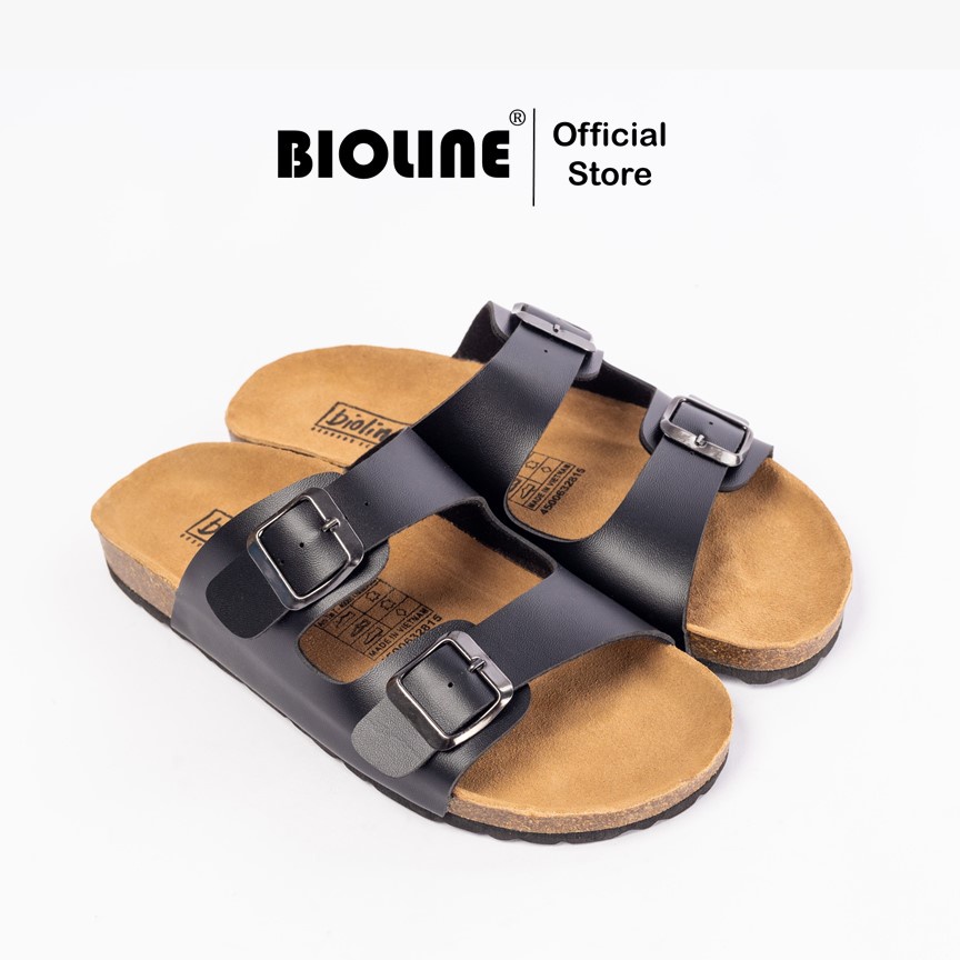 Mã PU01 - Dép văn phòng Birken Đế Trấu BIOLINE Official Unisex Nam Nữ Hai Quai Ngang Da PU Cao Cấp